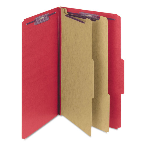 SMD19031 - Smead - Six-Section Pressboard Top Tab Classification Folders, Six SafeSHIELD Fasteners, 2 Dividers, Legal Size, Bright Red, 10/Box
