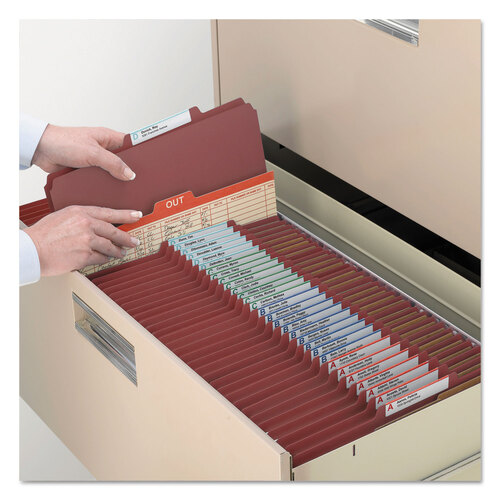 SMD19075 - Smead - Pressboard Classification Folders, Six SafeSHIELD Fasteners, 2/5-Cut Tabs, 2 Dividers, Legal Size, Red, 10/Box