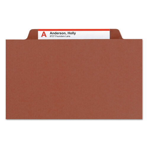 SMD19075 - Smead - Pressboard Classification Folders, Six SafeSHIELD Fasteners, 2/5-Cut Tabs, 2 Dividers, Legal Size, Red, 10/Box