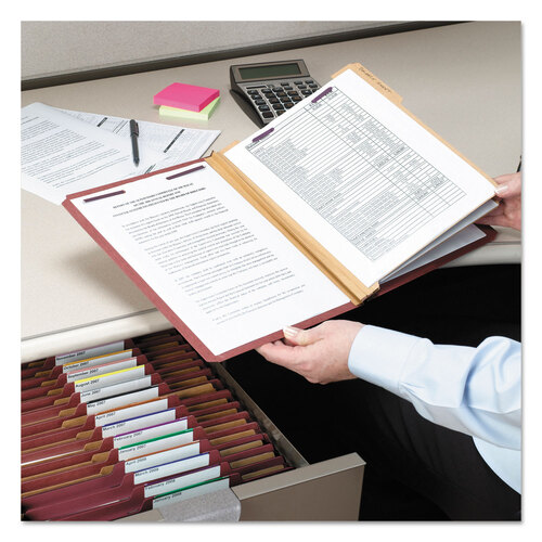 SMD19075 - Smead - Pressboard Classification Folders, Six SafeSHIELD Fasteners, 2/5-Cut Tabs, 2 Dividers, Legal Size, Red, 10/Box