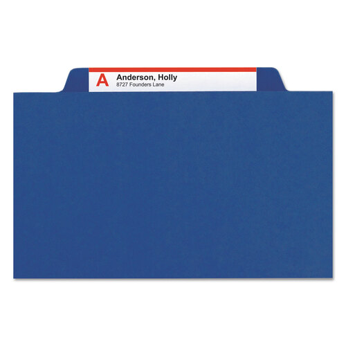 SMD19077 - Smead - 6-Section Pressboard Top Tab Pocket Classification Folders, 6 SafeSHIELD Fasteners, 2 Dividers, Legal Size, Dark Blue, 10/Box