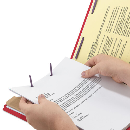 SMD19082 - Smead - 6-Section Pressboard Top Tab Pocket Classification Folders, 6 SafeSHIELD Fasteners, 2 Dividers, Legal Size, Bright Red, 10/BX