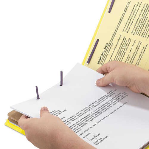SMD19084 - Smead - 6-Section Pressboard Top Tab Pocket Classification Folders, 6 SafeSHIELD Fasteners, 2 Dividers, Legal Size, Yellow, 10/Box