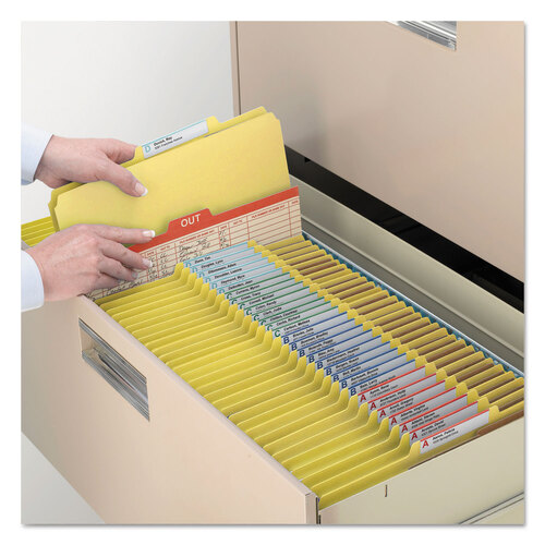 SMD19084 - Smead - 6-Section Pressboard Top Tab Pocket Classification Folders, 6 SafeSHIELD Fasteners, 2 Dividers, Legal Size, Yellow, 10/Box