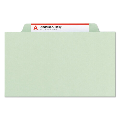 SMD19091 - Smead - Pressboard Classification Folders, Eight SafeSHIELD Fasteners, 2/5-Cut Tabs, 3 Dividers, Legal Size, Gray-Green, 10/Box