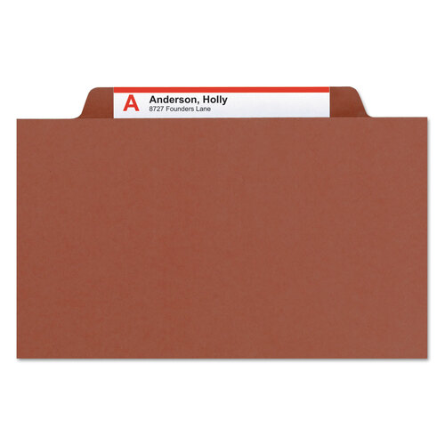 SMD19092 - Smead - Pressboard Classification Folders, Eight SafeSHIELD Fasteners, 2/5-Cut Tabs, 3 Dividers, Legal Size, Red, 10/Box