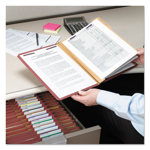 SMD19092 - Smead - Pressboard Classification Folders, Eight SafeSHIELD Fasteners, 2/5-Cut Tabs, 3 Dividers, Legal Size, Red, 10/Box
