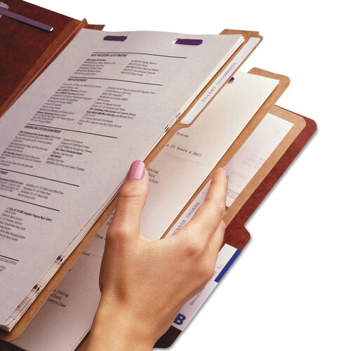 SMD19092 - Smead - Pressboard Classification Folders, Eight SafeSHIELD Fasteners, 2/5-Cut Tabs, 3 Dividers, Legal Size, Red, 10/Box