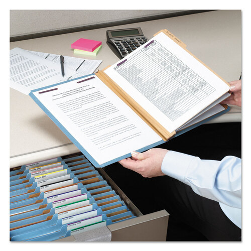 SMD19094 - Smead - Eight-Section Pressboard Top Tab Classification Folders, Eight SafeSHIELD Fasteners, 3 Dividers, Legal Size, Blue, 10/Box