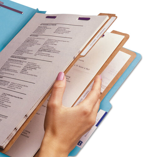 SMD19094 - Smead - Eight-Section Pressboard Top Tab Classification Folders, Eight SafeSHIELD Fasteners, 3 Dividers, Legal Size, Blue, 10/Box