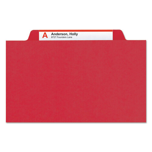 SMD19095 - Smead - Eight-Section Pressboard Top Tab Classification Folders, 8 SafeSHIELD Fasteners, 3 Dividers, Legal Size, Bright Red, 10/Box