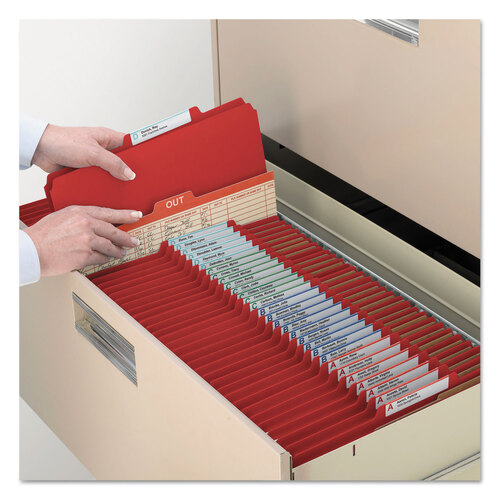 SMD19095 - Smead - Eight-Section Pressboard Top Tab Classification Folders, 8 SafeSHIELD Fasteners, 3 Dividers, Legal Size, Bright Red, 10/Box