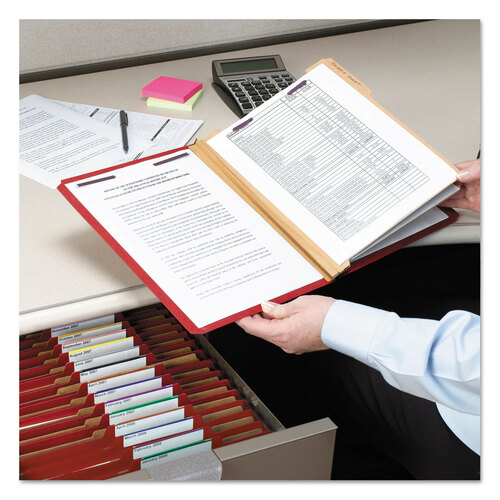 SMD19095 - Smead - Eight-Section Pressboard Top Tab Classification Folders, 8 SafeSHIELD Fasteners, 3 Dividers, Legal Size, Bright Red, 10/Box