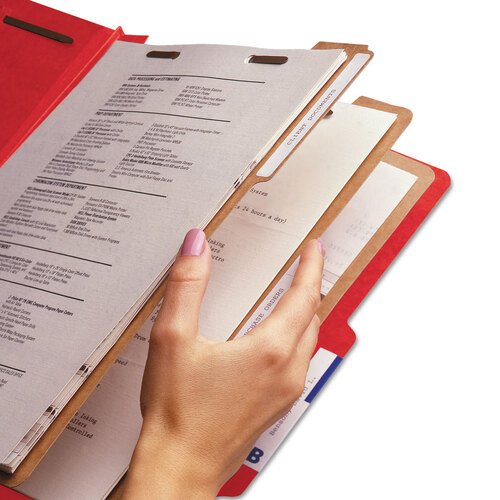 SMD19095 - Smead - Eight-Section Pressboard Top Tab Classification Folders, 8 SafeSHIELD Fasteners, 3 Dividers, Legal Size, Bright Red, 10/Box