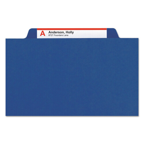SMD19096 - Smead - Eight-Section Pressboard Top Tab Classification Folders, 8 SafeSHIELD Fasteners, 3 Dividers, Legal Size, Dark Blue, 10/Box