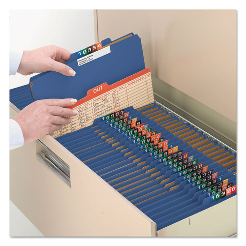 SMD19096 - Smead - Eight-Section Pressboard Top Tab Classification Folders, 8 SafeSHIELD Fasteners, 3 Dividers, Legal Size, Dark Blue, 10/Box