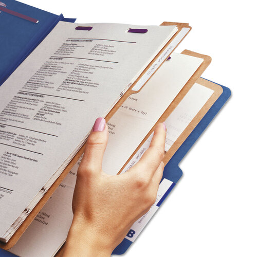 SMD19096 - Smead - Eight-Section Pressboard Top Tab Classification Folders, 8 SafeSHIELD Fasteners, 3 Dividers, Legal Size, Dark Blue, 10/Box
