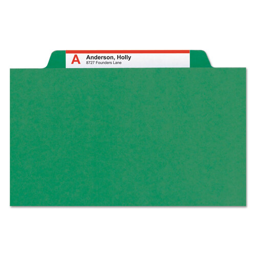 SMD19097 - Smead - Eight-Section Pressboard Top Tab Classification Folders, Eight SafeSHIELD Fasteners, 3 Dividers, Legal Size, Green, 10/Box