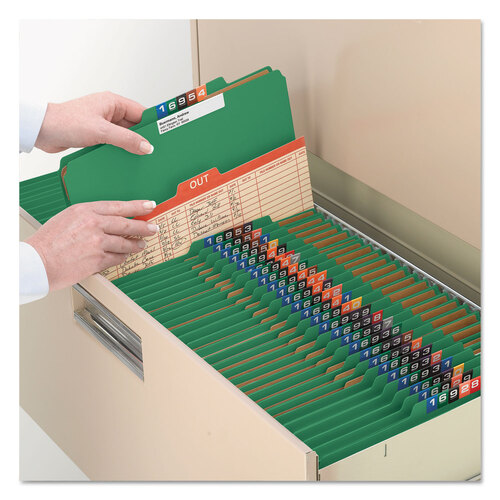 SMD19097 - Smead - Eight-Section Pressboard Top Tab Classification Folders, Eight SafeSHIELD Fasteners, 3 Dividers, Legal Size, Green, 10/Box