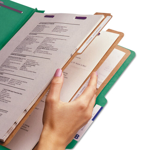 SMD19097 - Smead - Eight-Section Pressboard Top Tab Classification Folders, Eight SafeSHIELD Fasteners, 3 Dividers, Legal Size, Green, 10/Box