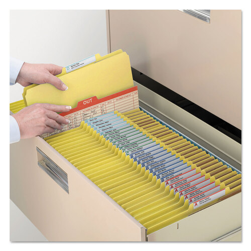 SMD19098 - Smead - Eight-Section Pressboard Top Tab Classification Folders, Eight SafeSHIELD Fasteners, 3 Dividers, Legal Size, Yellow, 10/Box