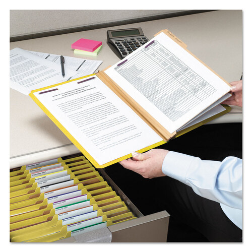 SMD19098 - Smead - Eight-Section Pressboard Top Tab Classification Folders, Eight SafeSHIELD Fasteners, 3 Dividers, Legal Size, Yellow, 10/Box