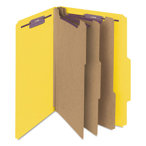 SMD19098 - Smead - Eight-Section Pressboard Top Tab Classification Folders, Eight SafeSHIELD Fasteners, 3 Dividers, Legal Size, Yellow, 10/Box