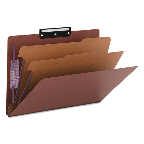 SMD19230 - Smead - Pressboard Classification Folders, Six SafeSHIELD Fasteners, 1/3-Cut Tabs, 2 Dividers, Legal Size, Red, 10/Box