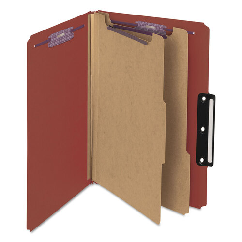 SMD19230 - Smead - Pressboard Classification Folders, Six SafeSHIELD Fasteners, 1/3-Cut Tabs, 2 Dividers, Legal Size, Red, 10/Box