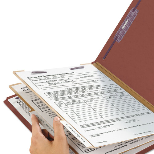 SMD19230 - Smead - Pressboard Classification Folders, Six SafeSHIELD Fasteners, 1/3-Cut Tabs, 2 Dividers, Legal Size, Red, 10/Box