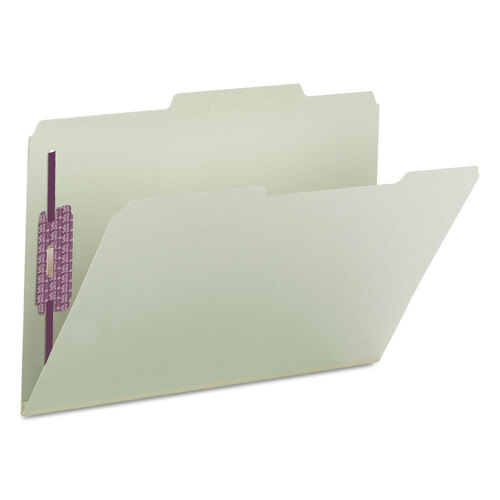SMD19982 - Smead - Recycled Pressboard Folders, Two SafeSHIELD Coated Fasteners, 2/5-Cut: R of C, 2&quot; Expansion, Legal Size, Gray-Green, 25/Box