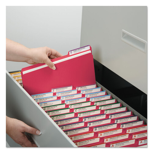 SMD21538 - Smead - Expanding Recycled Heavy Pressboard Folders, 1/3-Cut Tabs: Assorted, Letter Size, 1&quot; Expansion, Bright Red, 25/Box