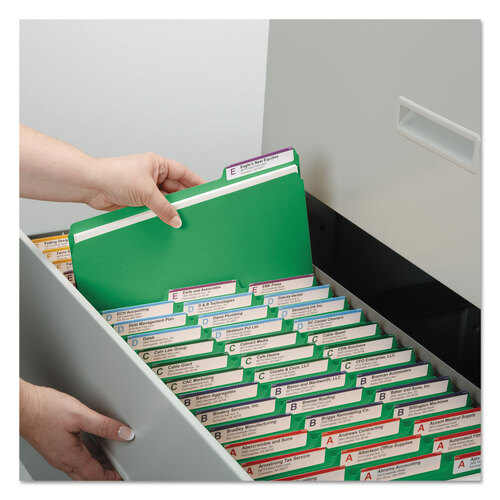 SMD21546 - Smead - Expanding Recycled Heavy Pressboard Folders, 1/3-Cut Tabs: Assorted, Letter Size, 1&quot; Expansion, Green, 25/Box