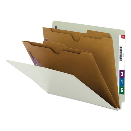 SMD26710 - Smead - X-Heavy End Tab Pressboard Classification Folders, Six SafeSHIELD Fasteners, 2 Dividers, Letter Size, Gray-Green, 10/Box