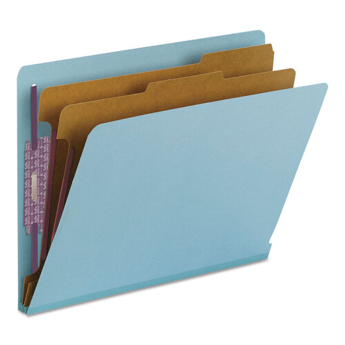 SMD26781 - Smead - End Tab Pressboard Classification Folders, Six SafeSHIELD Fasteners, 2&quot; Expansion, 2 Dividers, Letter Size, Blue, 10/Box