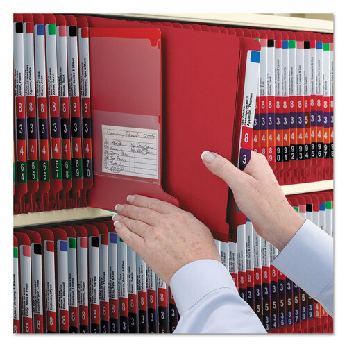 SMD26783 - Smead - End Tab Pressboard Classification Folders, Six SafeSHIELD Fasteners, 2&quot; Expansion, 2 Dividers, Letter Size, Bright Red, 10/BX