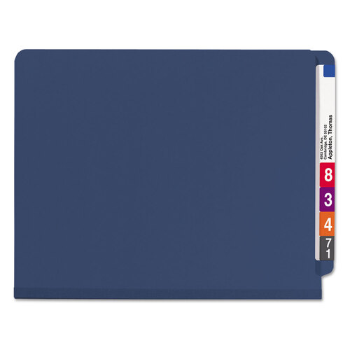 SMD26784 - Smead - End Tab Pressboard Classification Folders, Six SafeSHIELD Fasteners, 2&quot; Expansion, 2 Dividers, Letter Size, Dark Blue, 10/Box