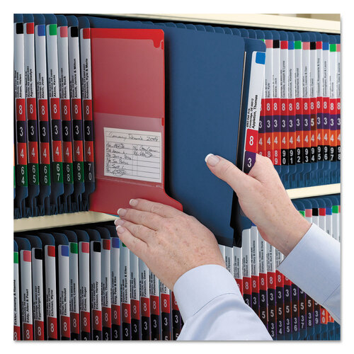 SMD26784 - Smead - End Tab Pressboard Classification Folders, Six SafeSHIELD Fasteners, 2&quot; Expansion, 2 Dividers, Letter Size, Dark Blue, 10/Box