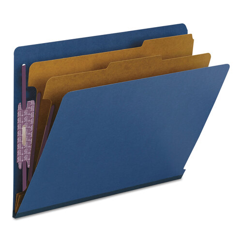 SMD26784 - Smead - End Tab Pressboard Classification Folders, Six SafeSHIELD Fasteners, 2&quot; Expansion, 2 Dividers, Letter Size, Dark Blue, 10/Box