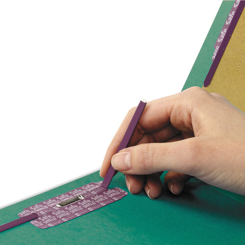 SMD26785 - Smead - End Tab Pressboard Classification Folders, Six SafeSHIELD Fasteners, 2&quot; Expansion, 2 Dividers, Letter Size, Green, 10/Box