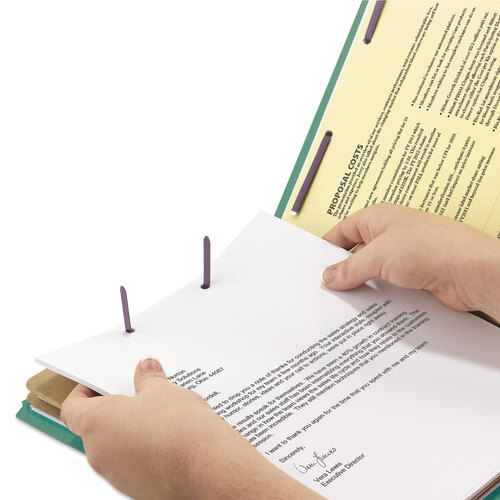 SMD26785 - Smead - End Tab Pressboard Classification Folders, Six SafeSHIELD Fasteners, 2&quot; Expansion, 2 Dividers, Letter Size, Green, 10/Box