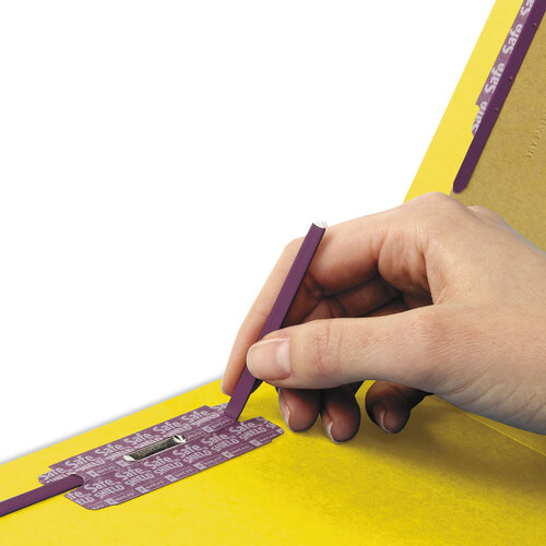 SMD26789 - Smead - End Tab Pressboard Classification Folders, Six SafeSHIELD Fasteners, 2&quot; Expansion, 2 Dividers, Letter Size, Yellow, 10/Box