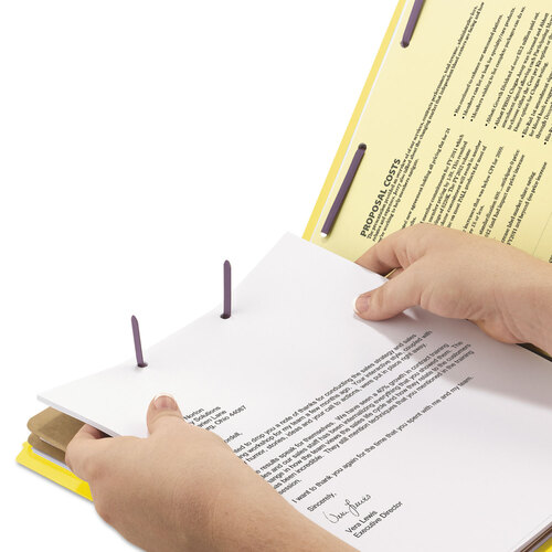 SMD26789 - Smead - End Tab Pressboard Classification Folders, Six SafeSHIELD Fasteners, 2&quot; Expansion, 2 Dividers, Letter Size, Yellow, 10/Box