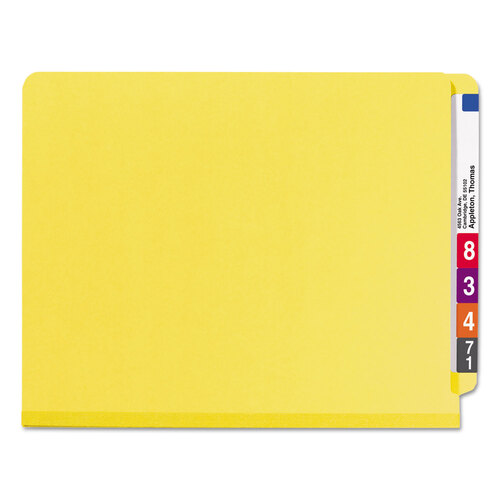 SMD26789 - Smead - End Tab Pressboard Classification Folders, Six SafeSHIELD Fasteners, 2&quot; Expansion, 2 Dividers, Letter Size, Yellow, 10/Box
