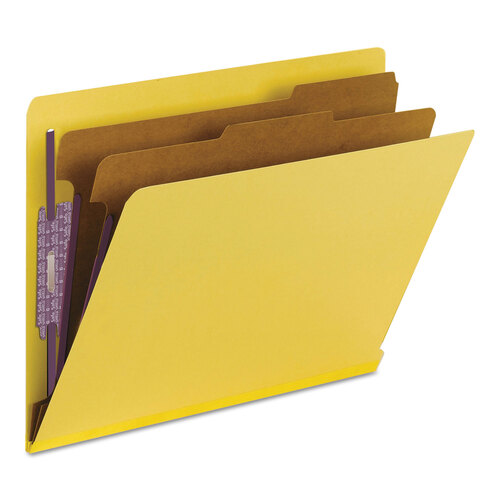 SMD26789 - Smead - End Tab Pressboard Classification Folders, Six SafeSHIELD Fasteners, 2&quot; Expansion, 2 Dividers, Letter Size, Yellow, 10/Box