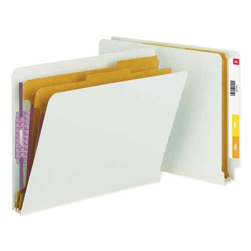 SMD26810 - Smead - End Tab Pressboard Classification Folders, Six SafeSHIELD Fasteners, 2&quot; Expansion, 2 Dividers, Letter Size, Gray-Green, 10/BX