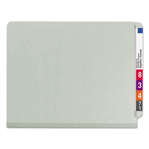 SMD26820 - Smead - End Tab Pressboard Classification Folder, Eight SafeSHIELD Fasteners, 3&quot; Expansion, 3 Dividers, Letter Size, Gray-Green,10/BX