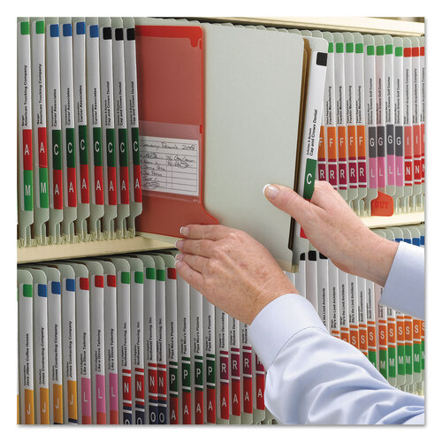 SMD26820 - Smead - End Tab Pressboard Classification Folder, Eight SafeSHIELD Fasteners, 3&quot; Expansion, 3 Dividers, Letter Size, Gray-Green,10/BX