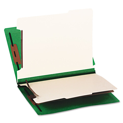 SMD26837 - Smead - Colored End Tab Classification Folders with Dividers, 2&quot; Expansion, 2 Dividers, 6 Fasteners, Letter Size, Green, 10/Box