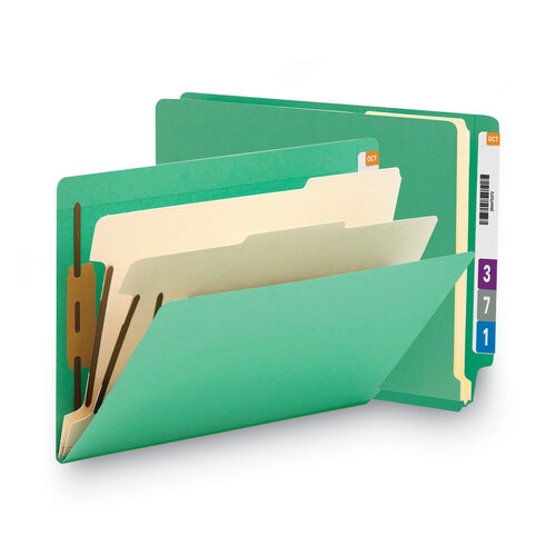 SMD26837 - Smead - Colored End Tab Classification Folders with Dividers, 2&quot; Expansion, 2 Dividers, 6 Fasteners, Letter Size, Green, 10/Box